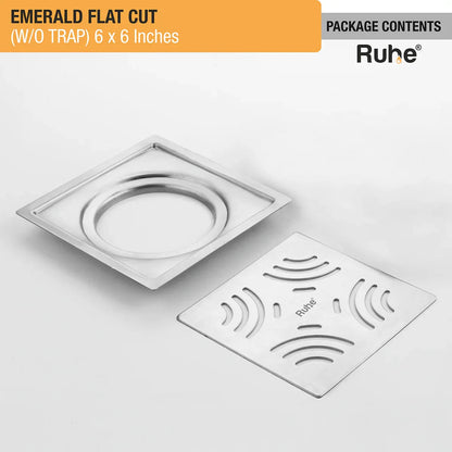 Emerald Square Flat Cut 304-Grade Floor Drain (6 x 6 Inches) package