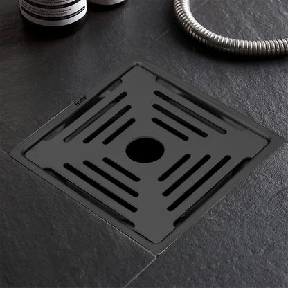 Opal Square Flat Cut Floor Drain in Black PVD Coating (6 x 6 Inches) with Hole - by Ruhe