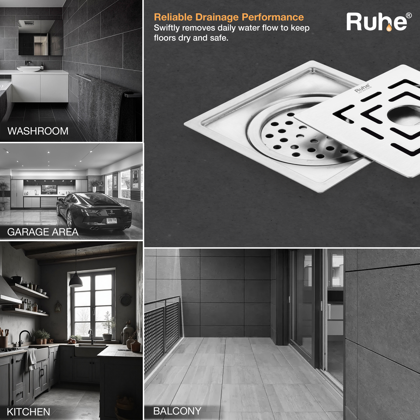 Sapphire Square Flat Cut Floor Drain