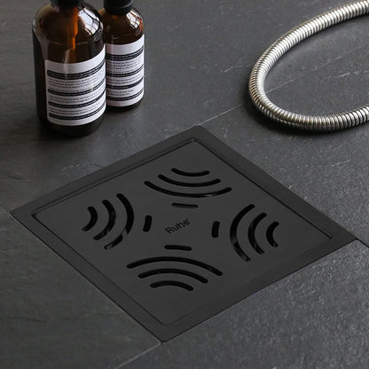 Emerald Square Flat Cut Floor Drain in Black PVD Coating (6 x 6 Inches) - by Ruhe