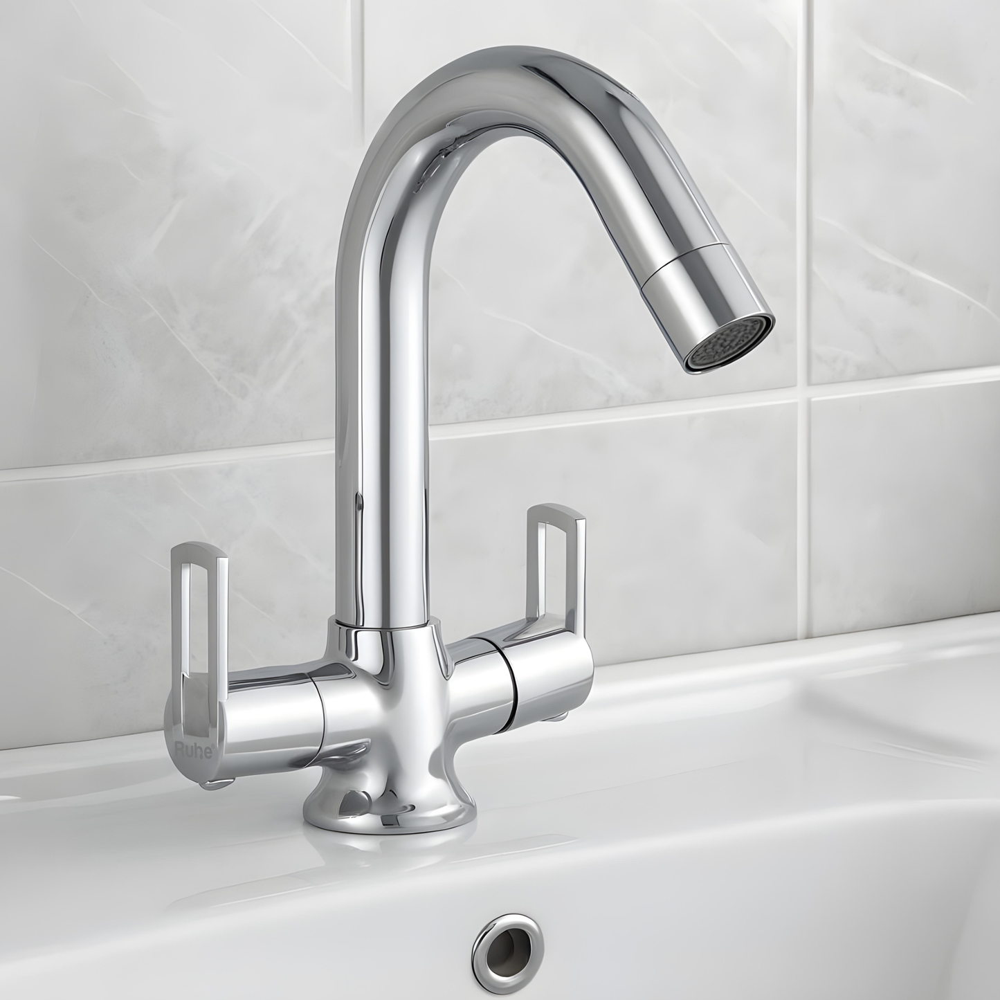 Kubix Deck Mount Wash Basin Mixer Tap with Swivel Spout