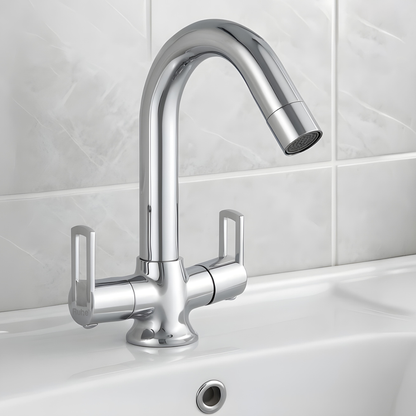 Kubix Deck Mount Wash Basin Mixer Tap with Swivel Spout