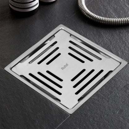 Opal Square Flat Cut 304-Grade Floor Drain (5 x 5 Inches) installed