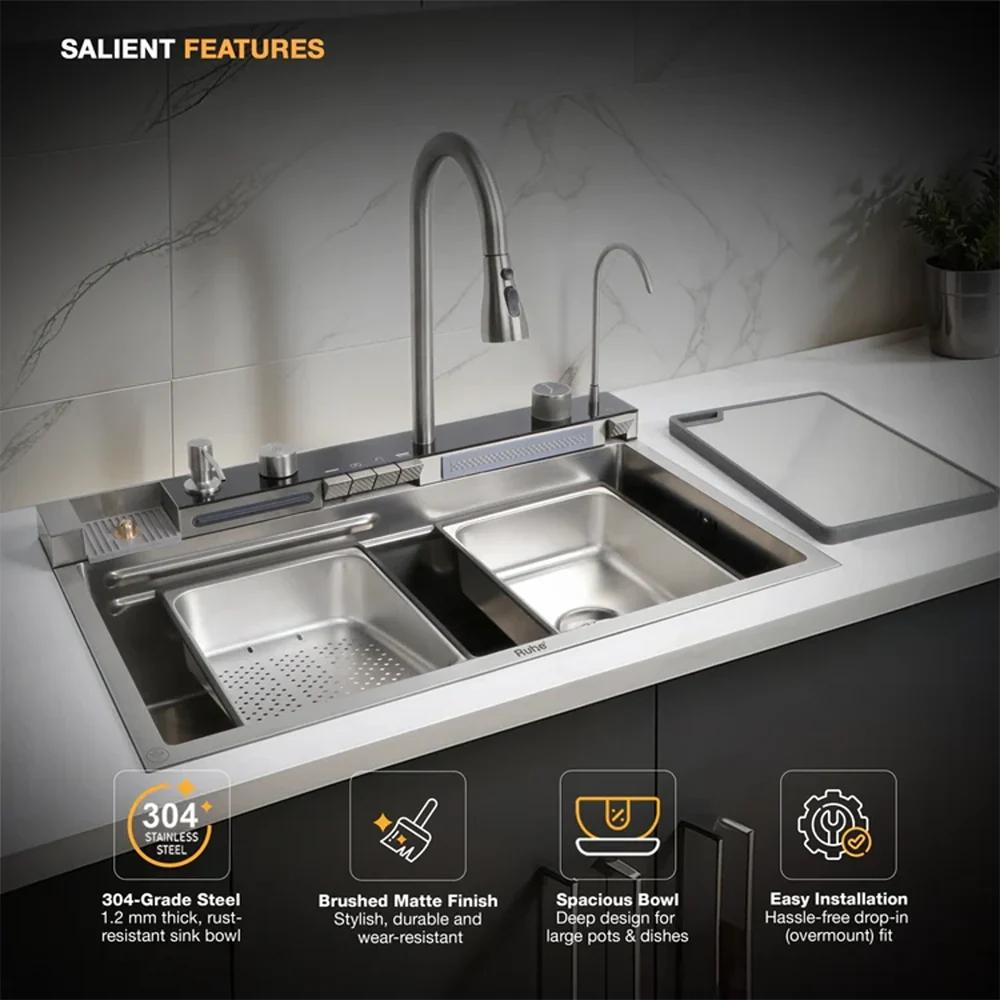Piano Smart Kitchen Sink (30 x 18 x 9 Inches)