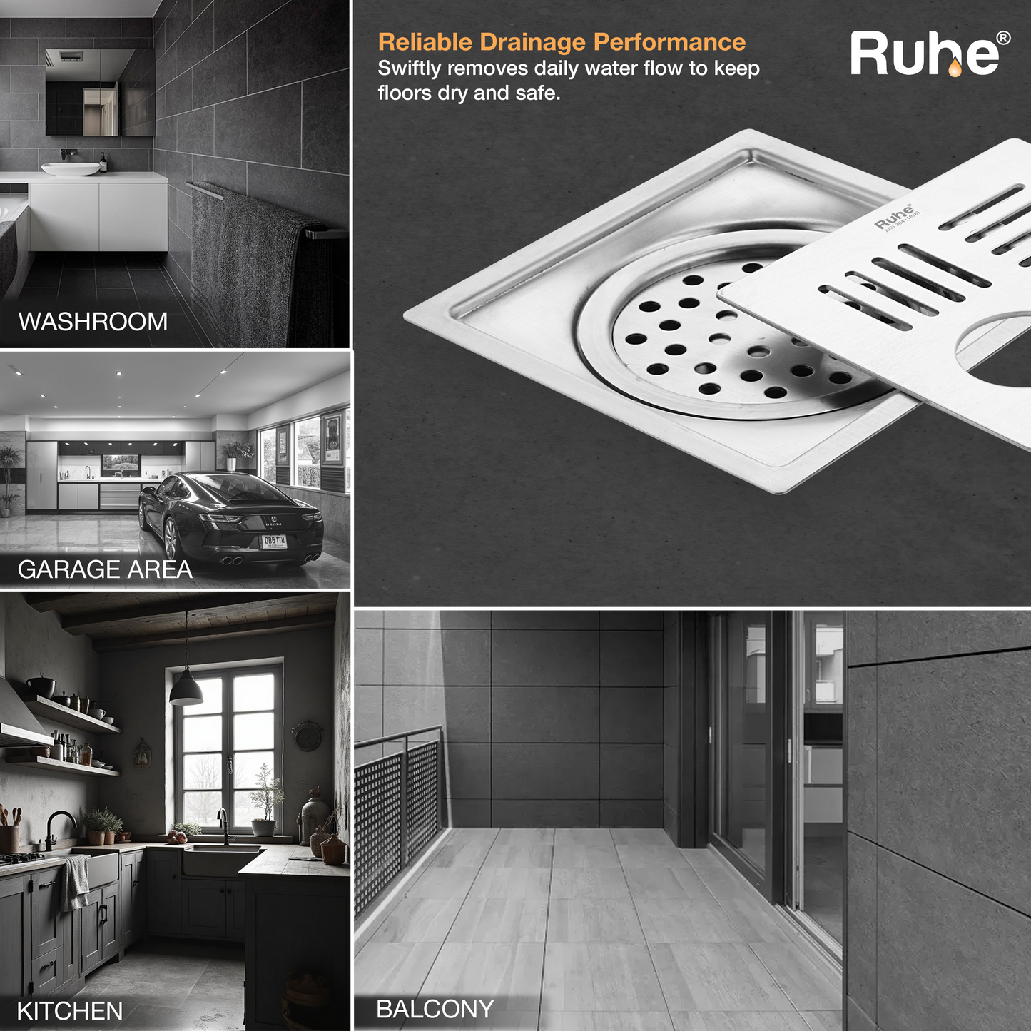 Ruby Square Flat Cut Floor Drain