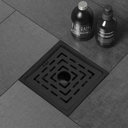 Sapphire Square Flat Cut Floor Drain in Black PVD Coating (5 x 5 Inches) with Hole - by Ruhe