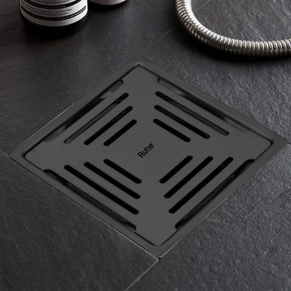 Opal Square Flat Cut Floor Drain in Black PVD Coating (5 x 5 Inches) - by Ruhe