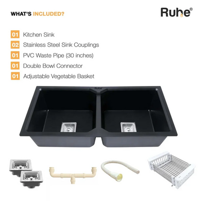 Quartz Double Bowl Black Kitchen Sink (37 x 18 x 9 Inches)