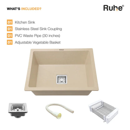 Quartz Single Bowl Kitchen Sink Sand Choco (24 x 18 x 9 Inches)