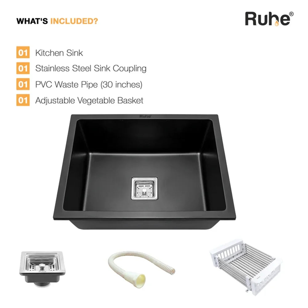 Quartz Single Bowl Black Kitchen Sink (24 x 18 x 9 Inches)