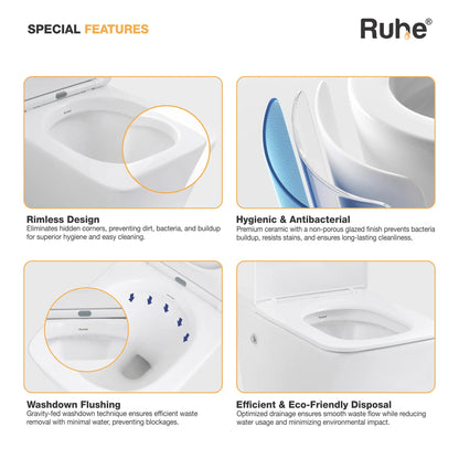 Zenith Wall-Hung Tankless Western Commode, rimless design