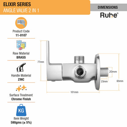 Elixir Two Way Angle Valve Brass Faucet dimensions and size