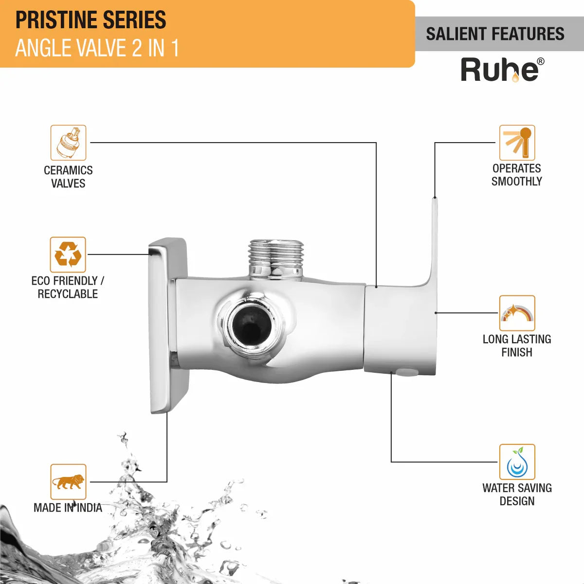 Pristine Two Way Angle Valve Brass Faucet features