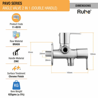 Pavo Two Way Angle Valve Brass Faucet (Double Handle) dimensions and size