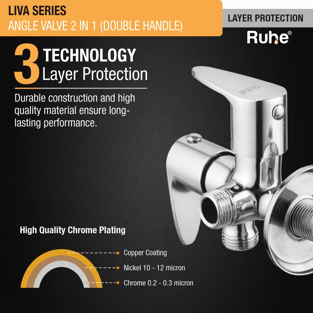 Liva Two Way Angle Valve Brass Faucet (Double Handle) 3 layer protection