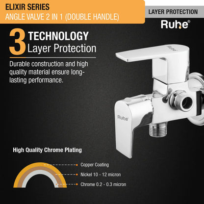 Elixir Two Way Angle Valve Brass Faucet (Double Handle) 3 layer protection