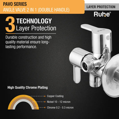 Pavo Two Way Angle Valve Brass Faucet (Double Handle) 3 layer protection
