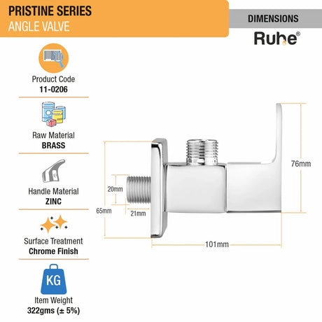Pristine Angle Valve Brass Faucet dimensions and size