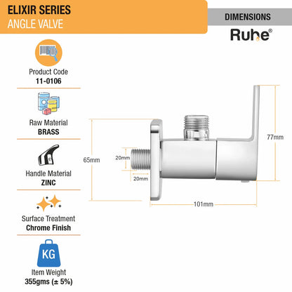 Elixir Angle Valve Brass Faucet dimensions and size