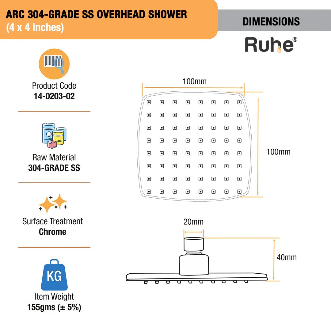 Arc 304-Grade Overhead Shower (4 x 4 Inches)