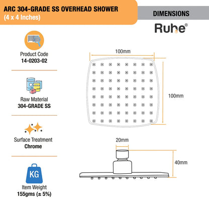 Arc 304-Grade Overhead Shower (4 x 4 Inches)