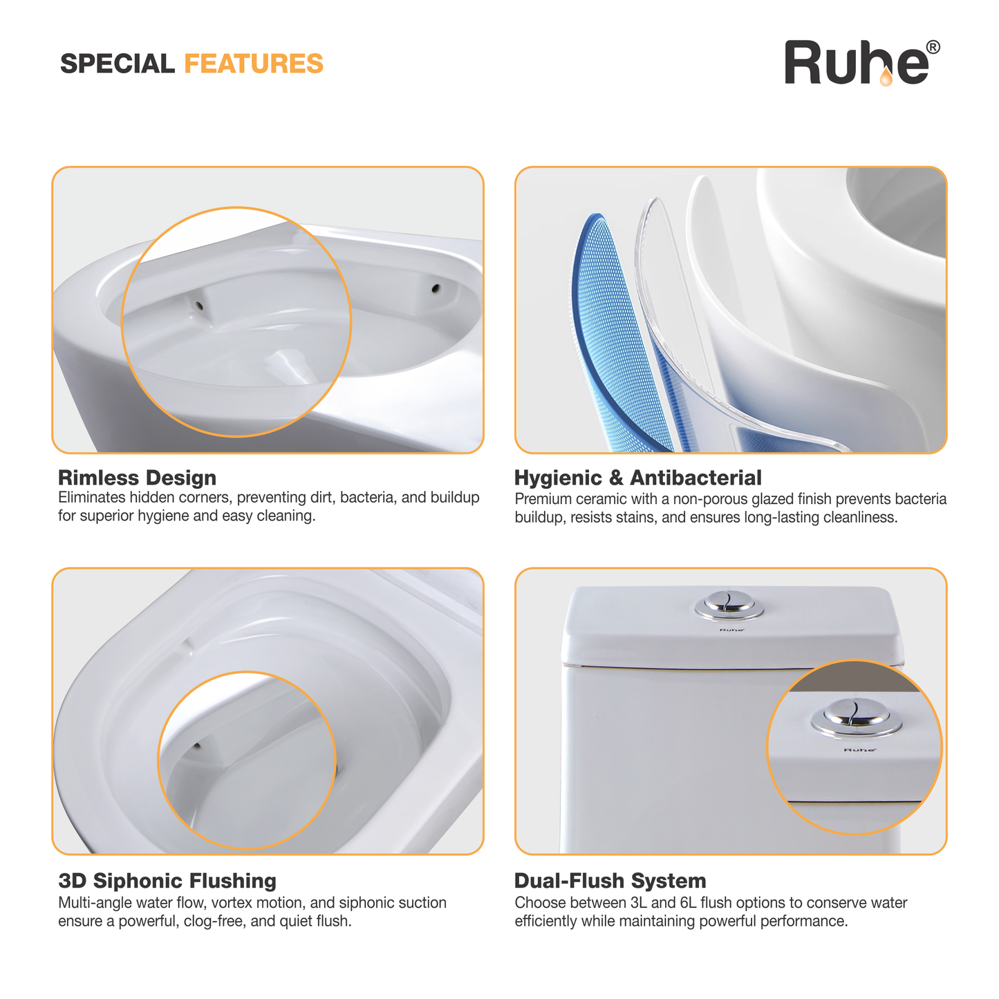 Aenor One-Piece Western Commode, rimless design