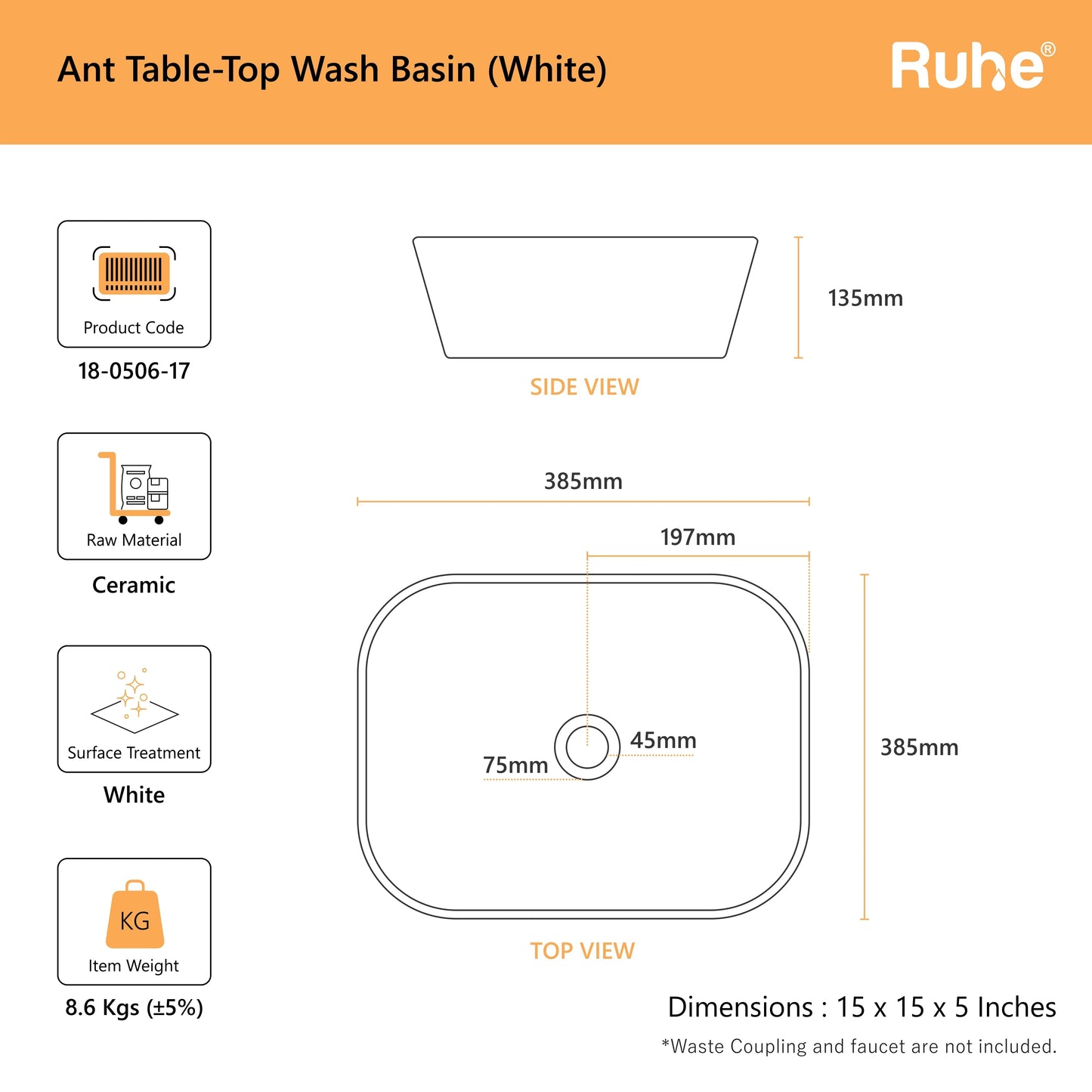 Ant Table-Top Wash Basin (dimensions)