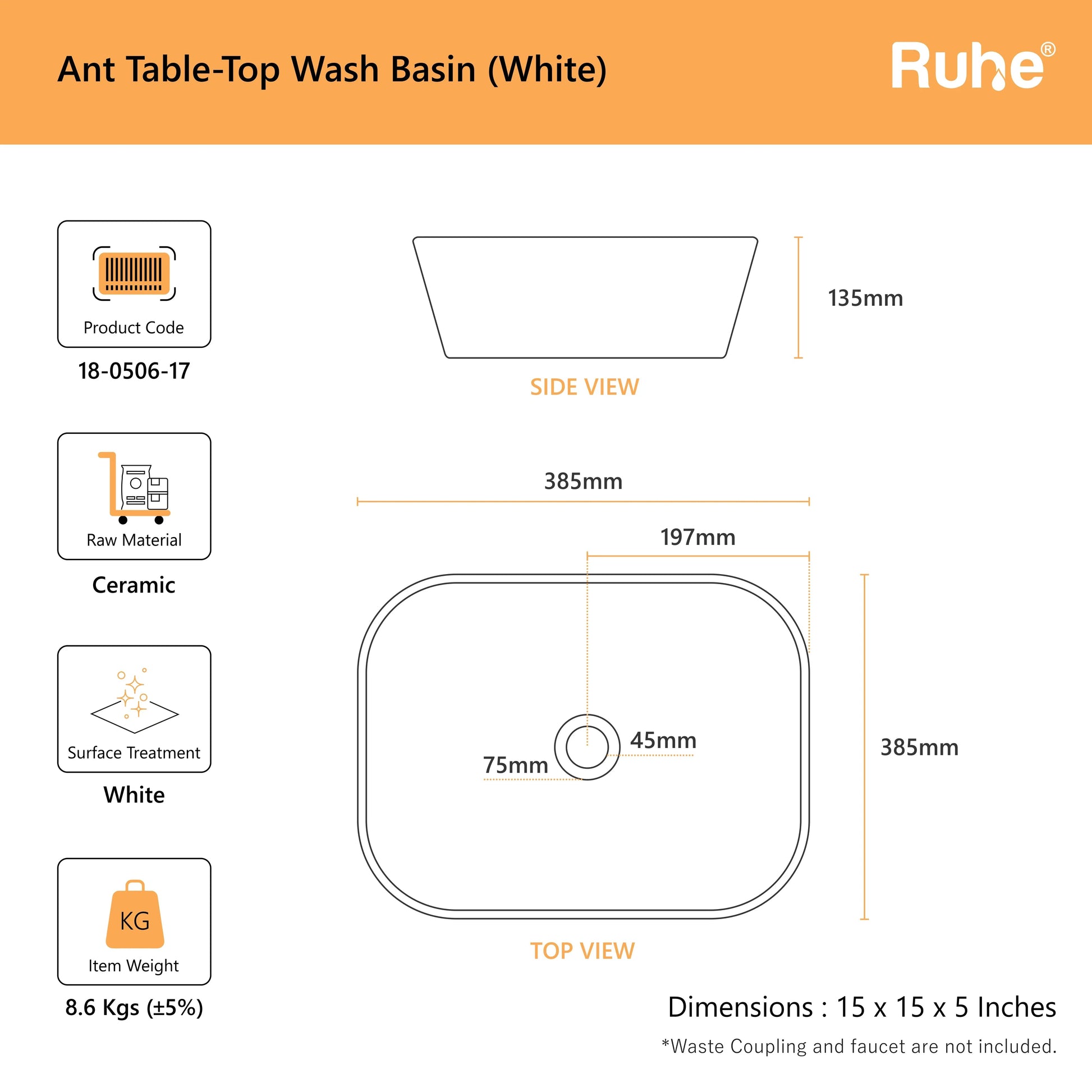 Ant Table-Top Wash Basin (dimensions)