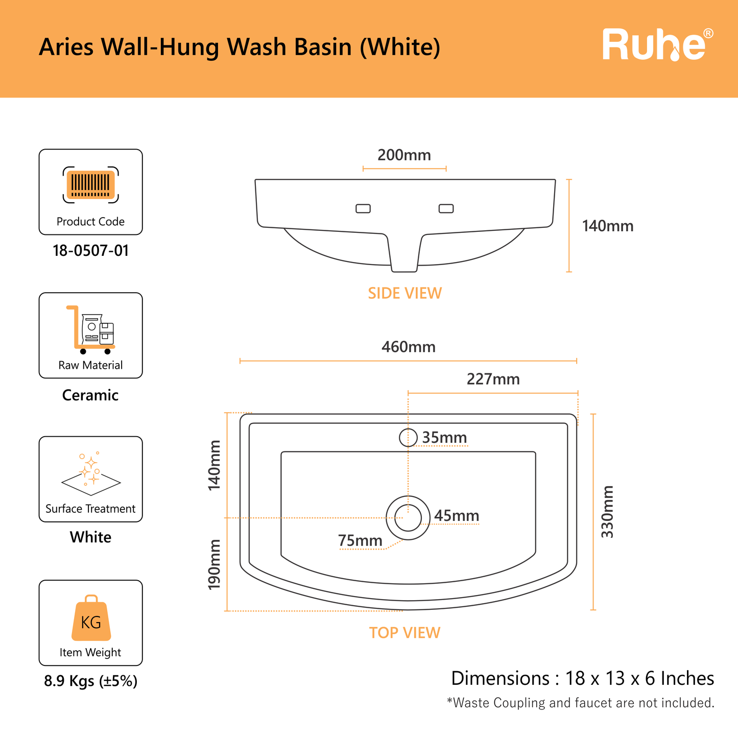 Aries Wall-Hung Wash Basin