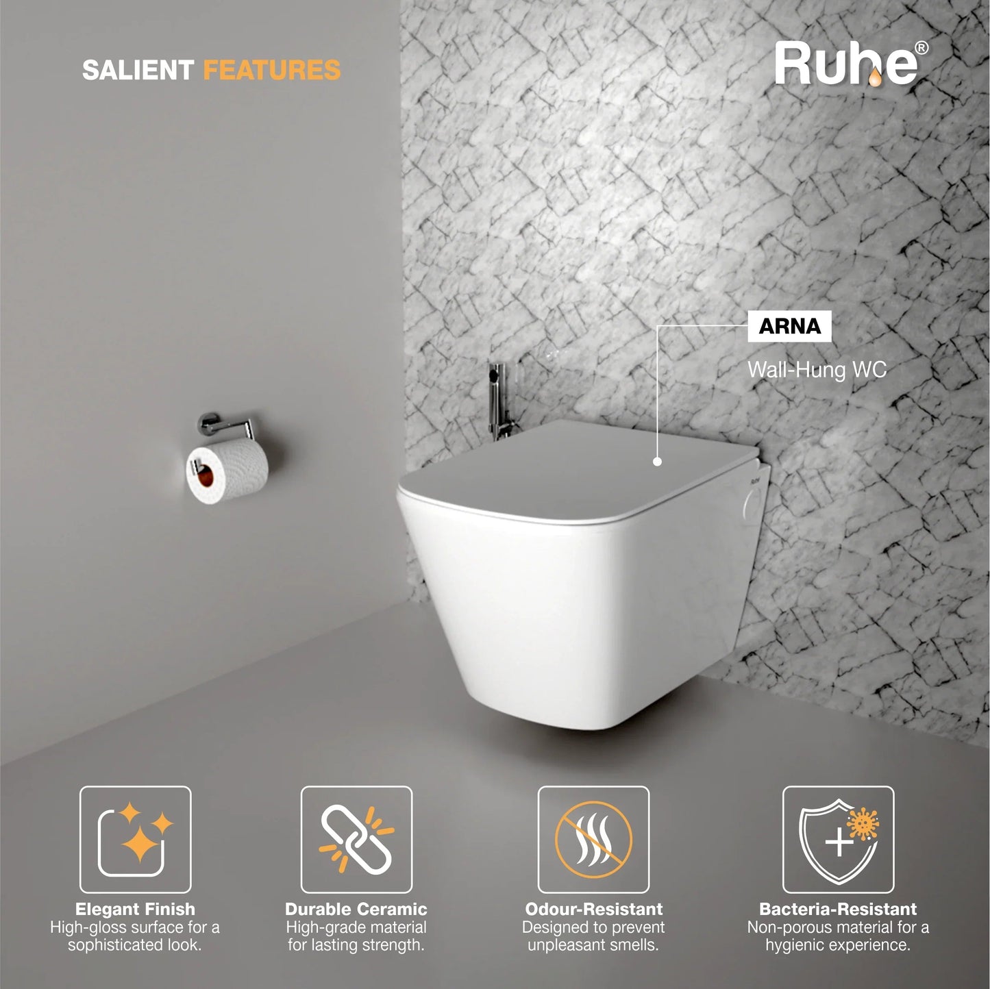 Arna Wall-Hung Western Commode, Salient Features