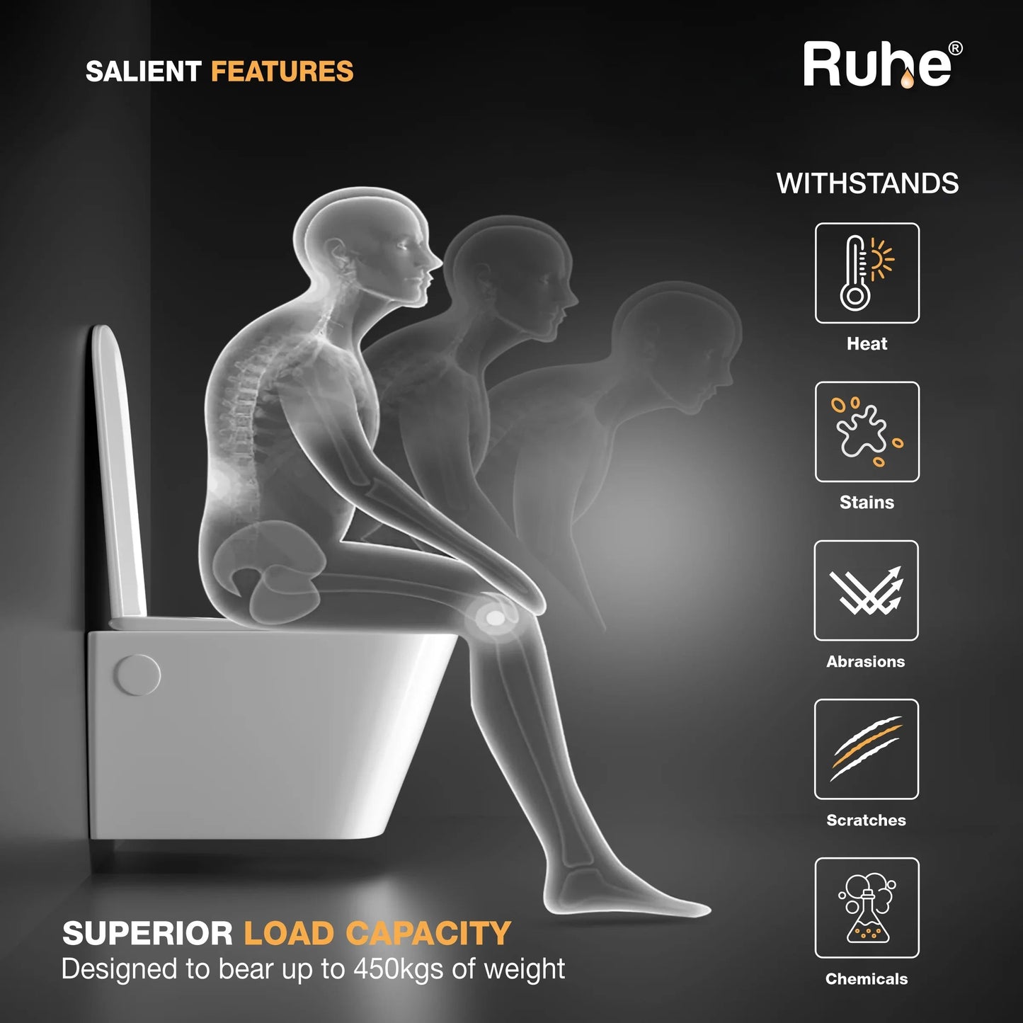 Arna Wall-Hung Western Commode, Superior Load Capacity