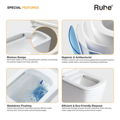 Arna Wall-Hung Western Commode, rimless 