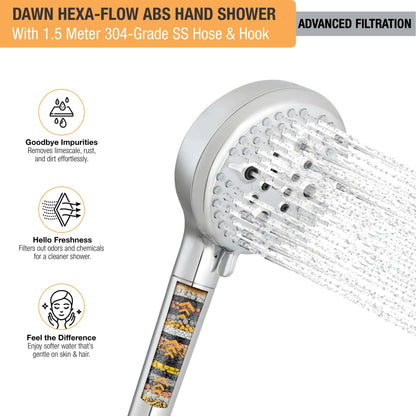 Dawn Hexa-Flow ABS Filter Hand Shower with 1.5 Meter 304-grade SS Hose & Hook