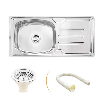 Oval Single Bowl with Drainboard Kitchen Sink (42 x 20 x 9 Inches)