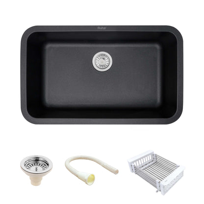Black Quartz Single Bowl Kitchen Sink (31 x 19 x 9 Inches)