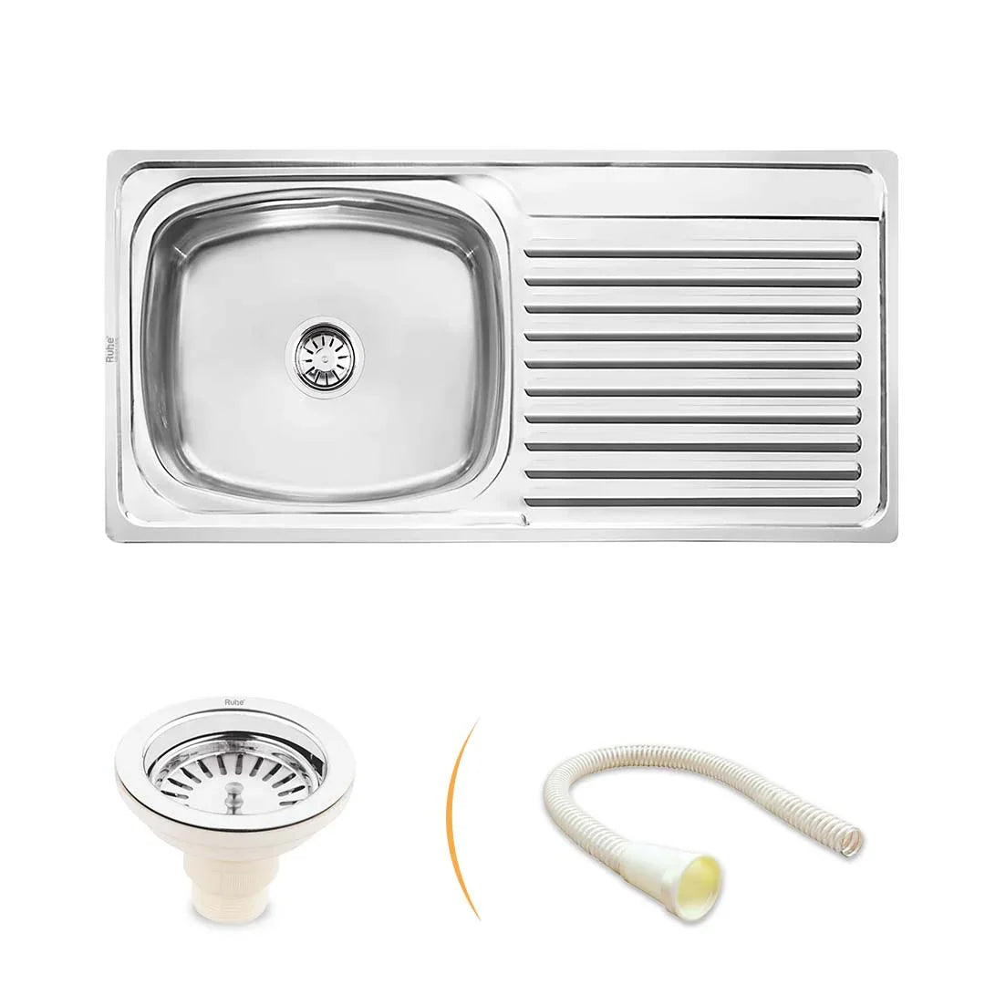 Oval Single Bowl with Drainboard Kitchen Sink (37 x 18 x 8 Inches)