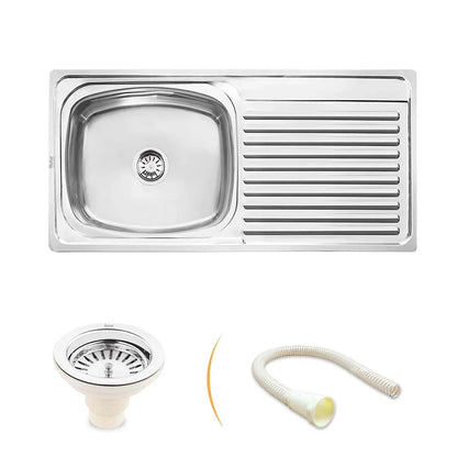 Oval Single Bowl with Drainboard Kitchen Sink (37 x 18 x 8 Inches)