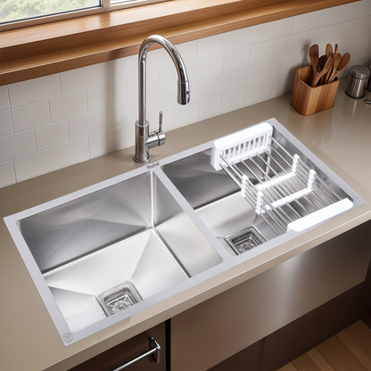 Handmade Double Bowl Kitchen Sink (37 x 18 x 10 Inches)