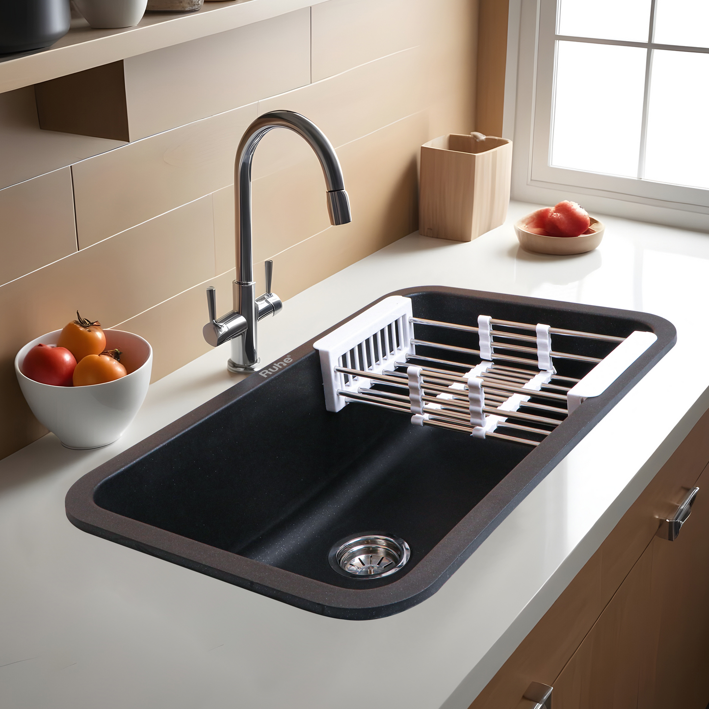 Black Quartz Single Bowl Kitchen Sink (31 x 19 x 9 Inches)