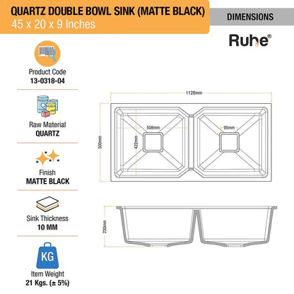 Quartz Double Bowl Kitchen Sink (45 x 20 x 9 inches)