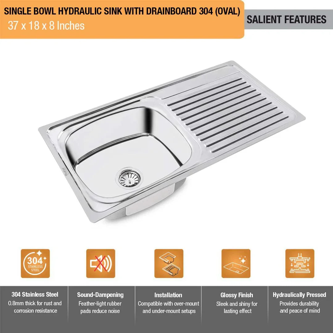 Oval Single Bowl Kitchen Sink (21 x 18 x 8 Inches)(Salient Features)