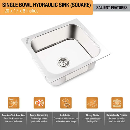 Single Bowl Kitchen Sink (20 x 17 x 8 Inches)(Salient Features)