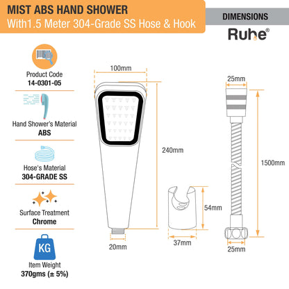 Mist ABS Hand Shower with 1.5 Meter 304-grade SS Hose & Hook