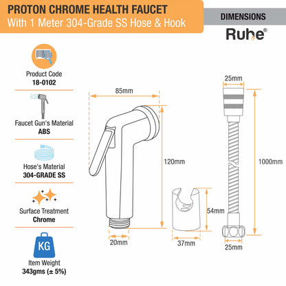 Proton Chrome Health Faucet with 304-Grade SS Hose & Hook