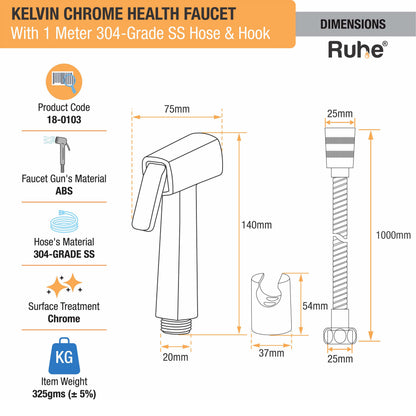 Kelvin Chrome Health Faucet with 304-Grade SS Hose & Hook