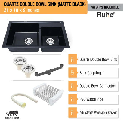 Quartz Double Bowl Kitchen Sink (31 x 18 x 9 Inches)