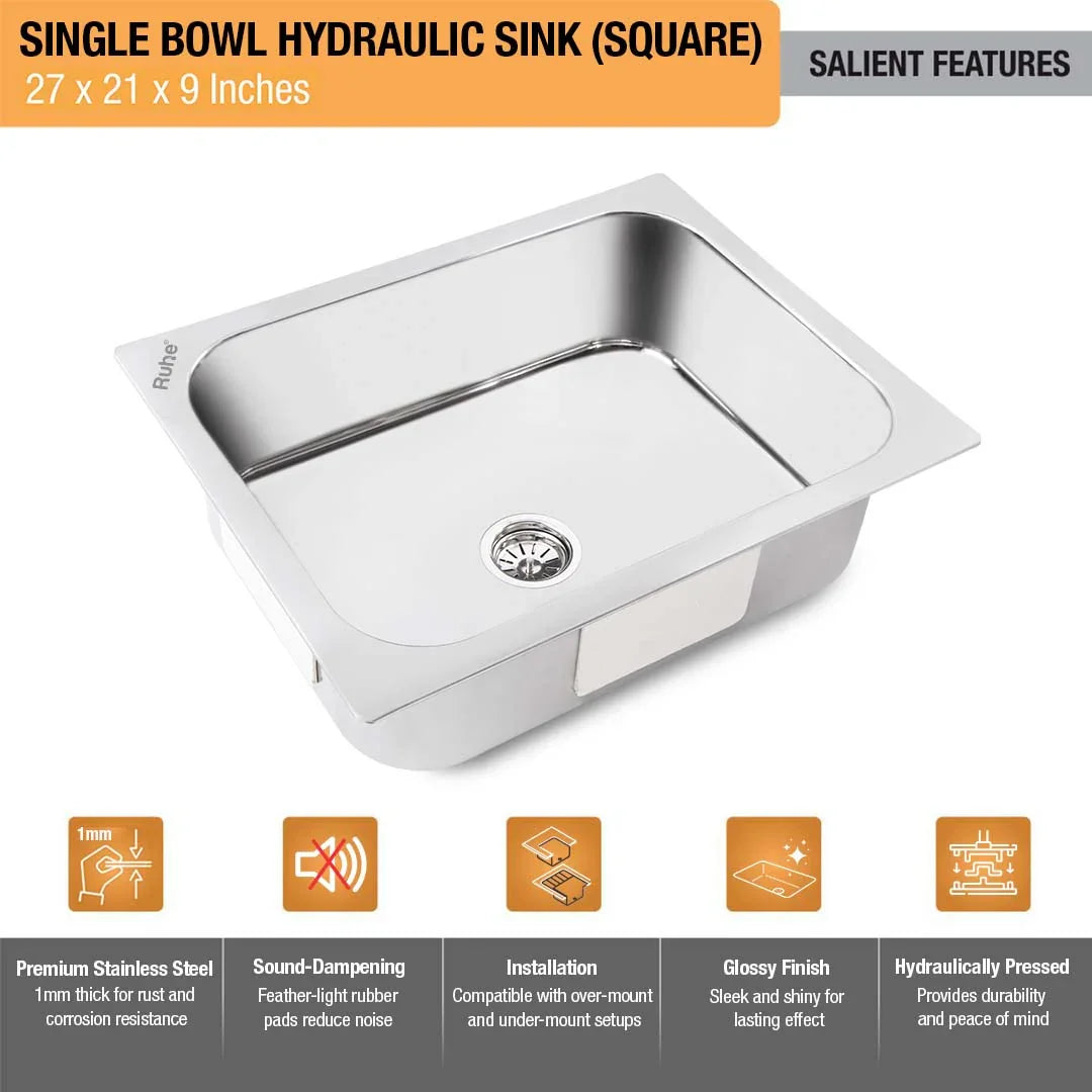 Single Bowl Kitchen Sink (27 x 21 x 9 Inches)(Salient Features)
