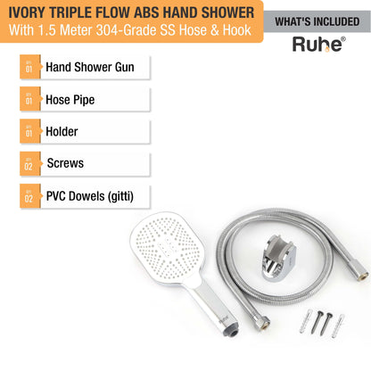 Ivory Triple Flow ABS Hand Shower with 1.5 Meter 304-grade SS Hose & Hook