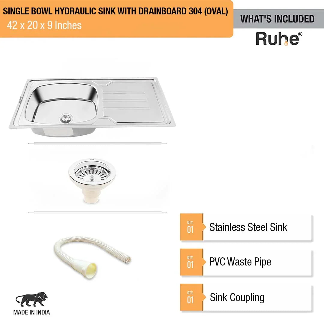 Oval Single Bowl with Drainboard Kitchen Sink (42 x 20 x 9 Inches), What’s Included