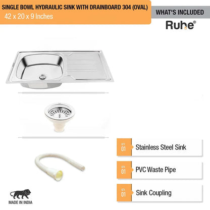 Oval Single Bowl with Drainboard Kitchen Sink (42 x 20 x 9 Inches), What’s Included